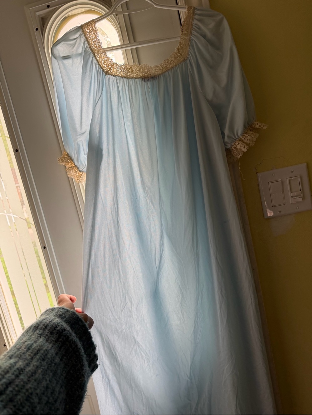 Vintage Light Blue Nightgown with Cream Lace Trim
